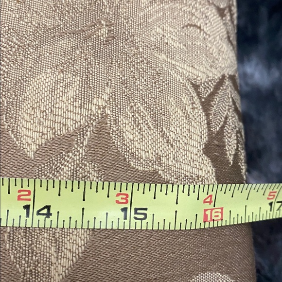 Upholstered Floral Accent foot stool in Tan with Gold/Copper colored Legs - Picture 15 of 16